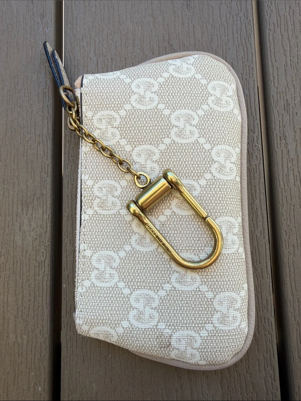 Inspired Beige Monogram Canvas Key Pouch with Gold Clip